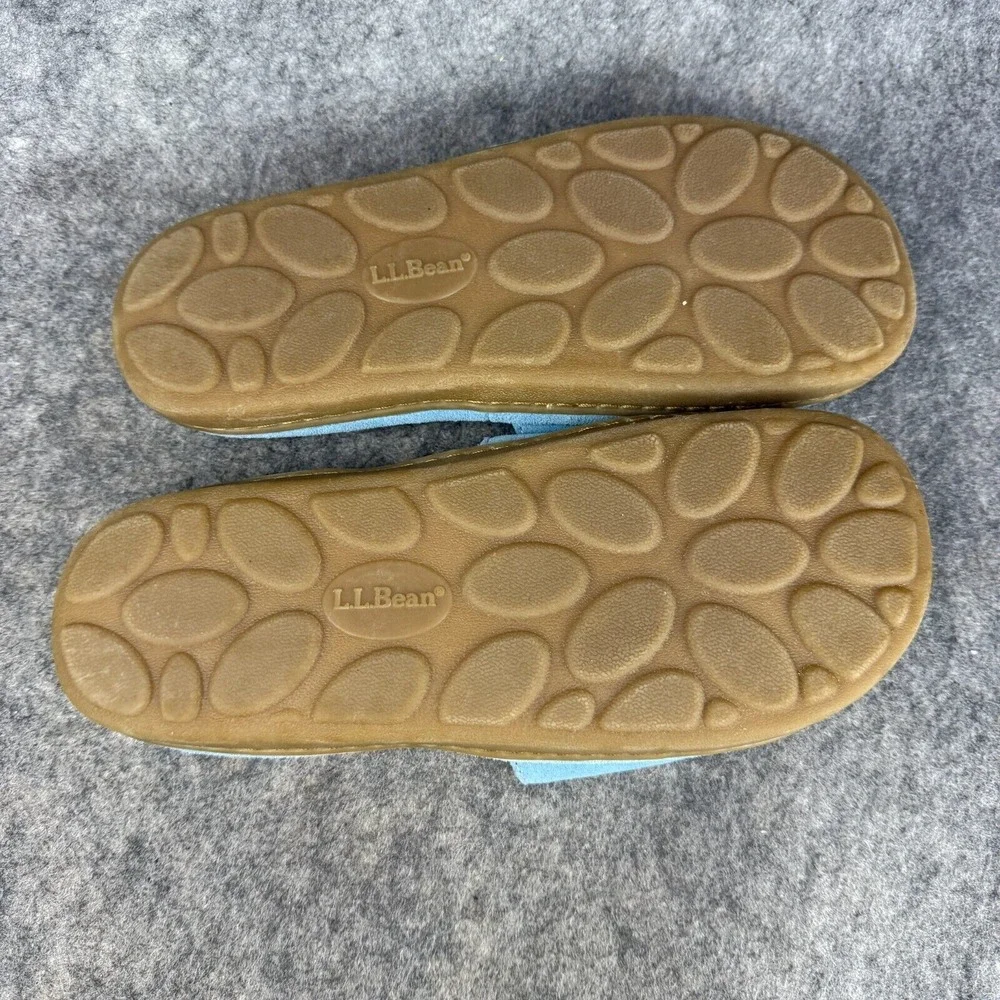 LL Bean Slippers Leather Shearling Slides Wicked Good One Band Lt Blue Women 10 - Picture 5 of 5